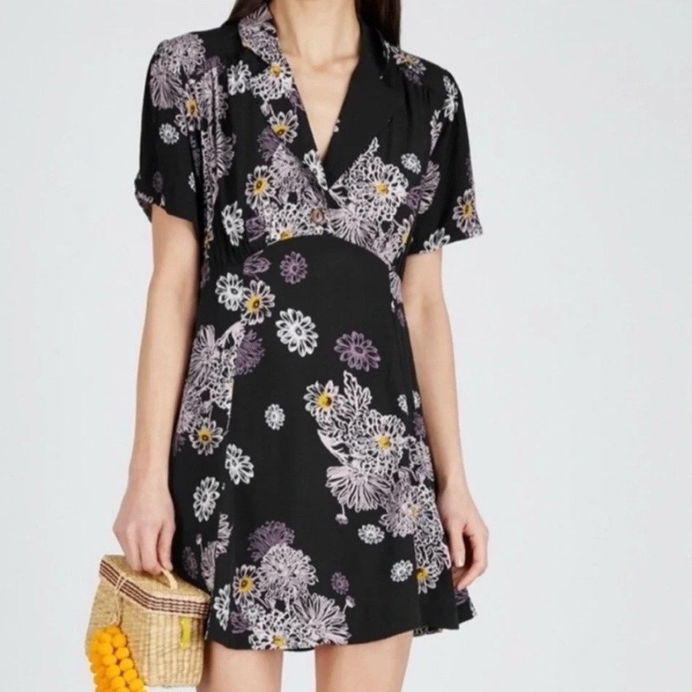 Free People Black Floral Collared Mini Dress